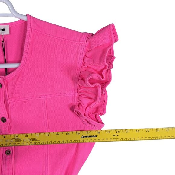 Day + Moon NWT Womens S Barbiecore Pink Denim Romper Ruffle Sleeve Beachy Girly - Picture 10 of 16